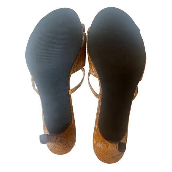 Andiamo Women's Patent Cork Slip On Strappy Heels Wrap Sandals Open Back, Brown - Picture 6 of 9